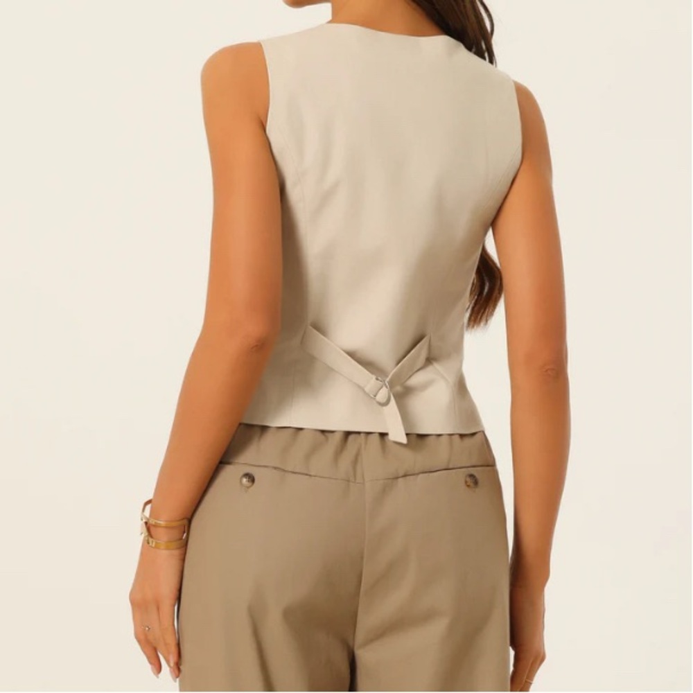 Allegra K sleeveless Solid Button Down V Neck Waistcoat Vest - Picture 4 of 11